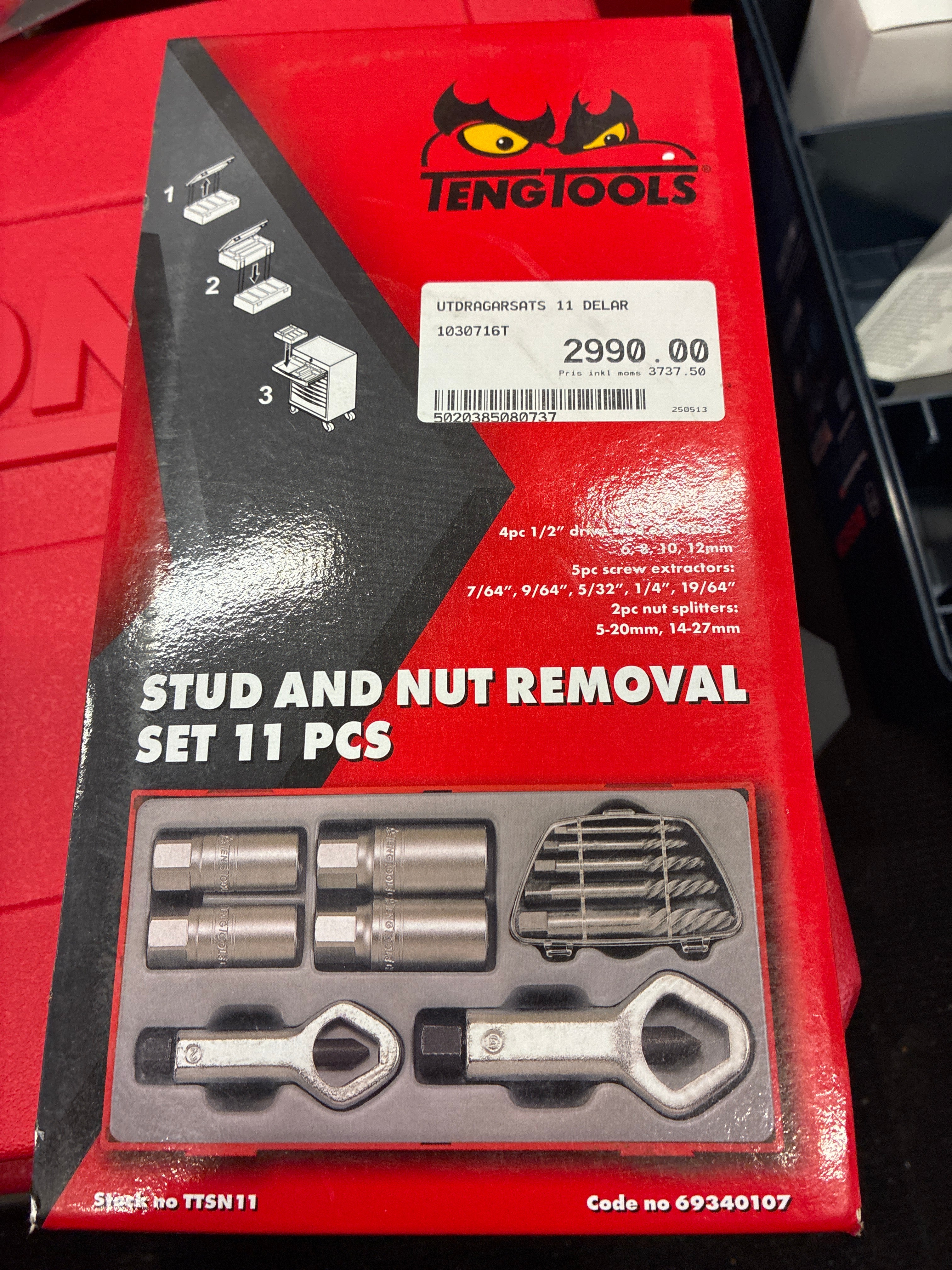 utdragningssats för bultar och muttrar, 11 delar.