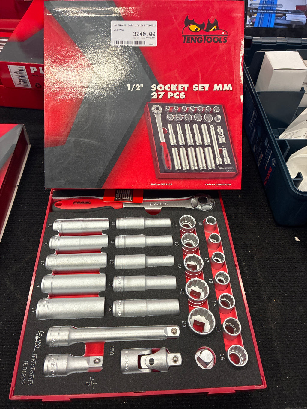 “1/2-tums hylsnyckelsats i millimeter, 27 delar.